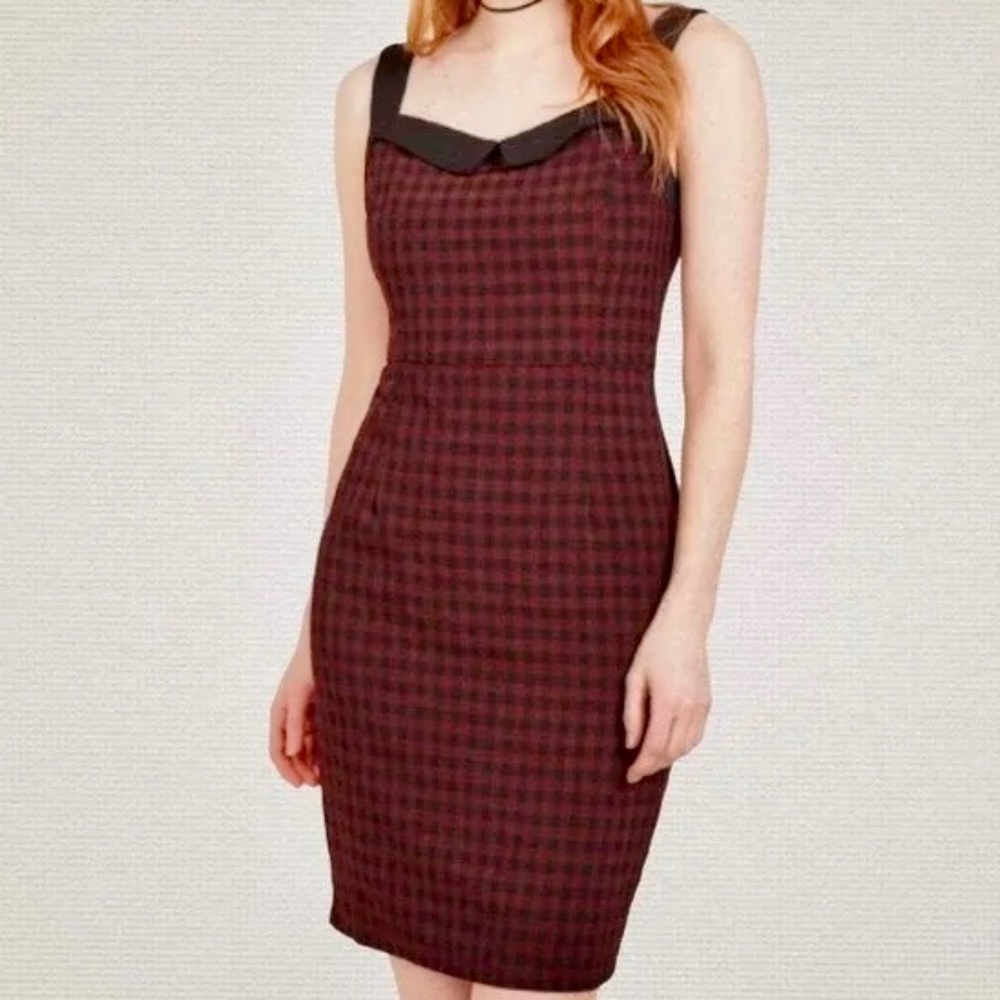 ModCloth Liza Luxe Hint Of Pinup 50's Style Gingham Dress SweetHeart Neck